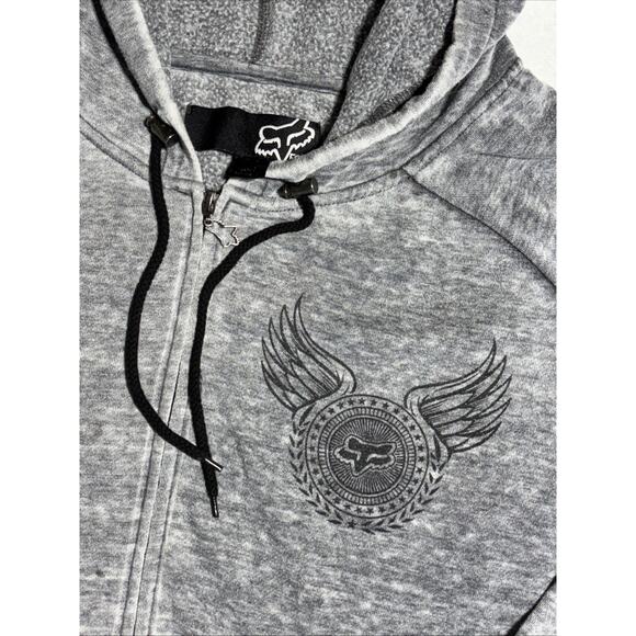 Fox Riders Co Hoodie Mens Large Gray Zip Up Sherpa Fleece Lined Wing Graphic - Picture 3 of 7